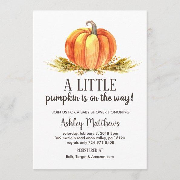 Fall baby shower, a little pumpkin baby shower Invitations