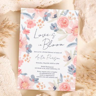 Fall boho floral pink blue elegant bridal shower Invitations