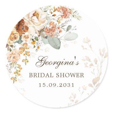 Fall Boho Terracotta Flower Garden Bridal Shower Classic Round Sticker