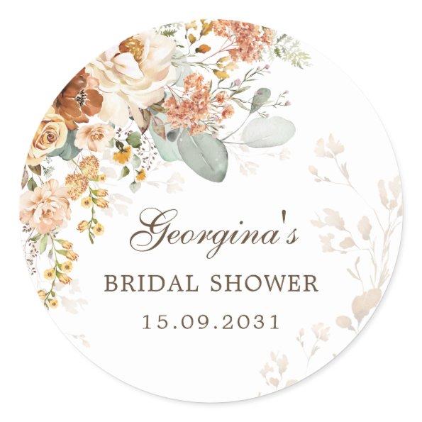 Fall Boho Terracotta Flower Garden Bridal Shower Classic Round Sticker