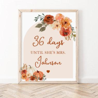 Fall Boho Terracotta Pumpkin Days Until She's Mrs. Poster