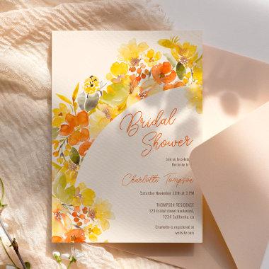 Fall boho yellow flowers script bridal shower Invitations