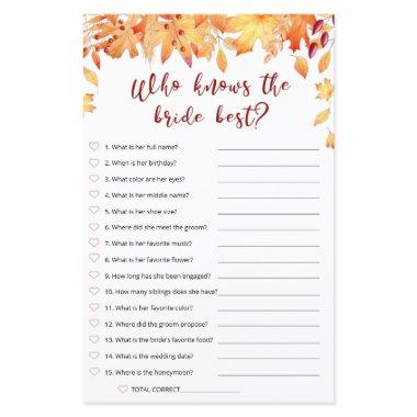 Fall Bridal Game - Who Know The Bride Best