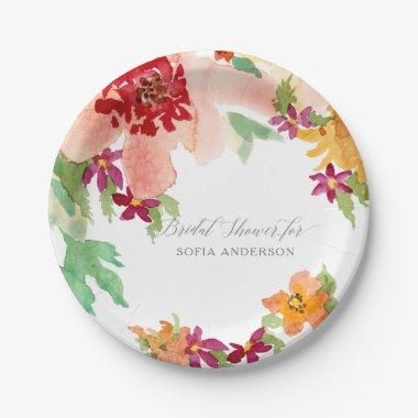 Fall Bridal Shower Modern Watercolor Autumn Floral Paper Plates