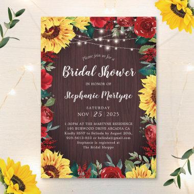 Fall Bridal Shower Sunflowers Red Roses Invitations