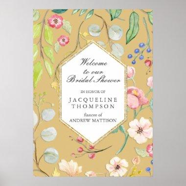 Fall Bridal Shower Welcome Pastel Floral n Foliage Poster