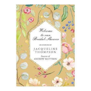 Fall Bridal Shower Welcome Pastel Floral n Foliage Poster