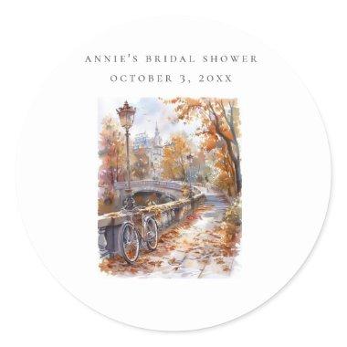 Fall Bridge With Bicycle  Classic Classic Round Sticker
