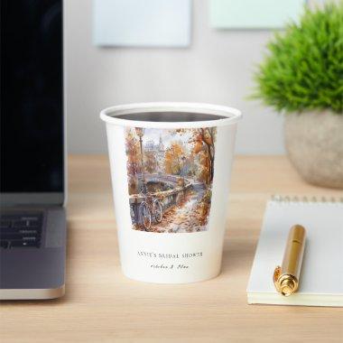 Fall Bridge With Bicycle Wedding  Paper Cups