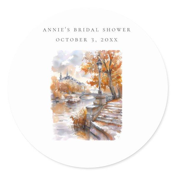 Fall Bridge With River  Classic Classic Round Sticker