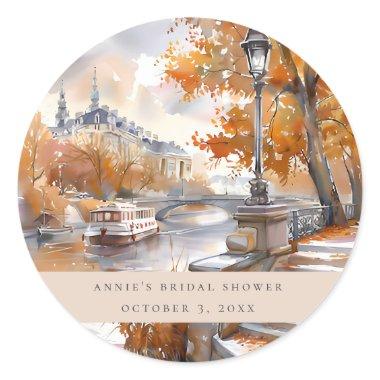 Fall Bridge With River  Classic Classic Round Sticker