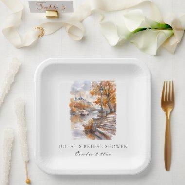 Fall Bridge With River  Pap. Plates