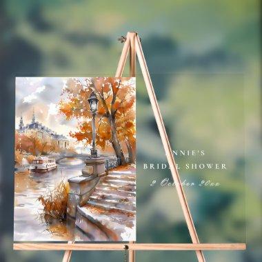 Fall Bridge With River Wedding  Acrylic Sign