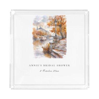 Fall Bridge With River Wedding  Acrylic Tray