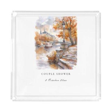 Fall Bridge With River Wedding Couple Shower Acrylic Tray