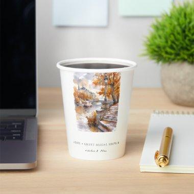 Fall Bridge With River Wedding Couple Shower Paper Cups