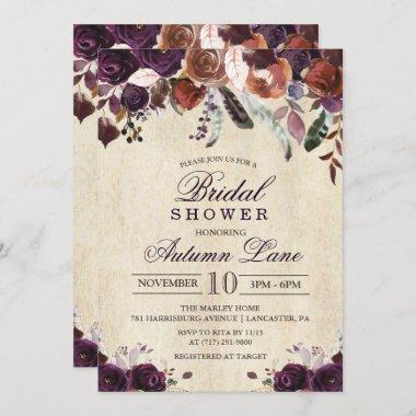 Fall Burgundy Dark Floral Bridal Shower Invitations