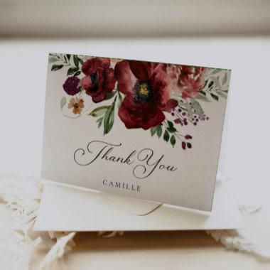 Fall Burgundy Floral Folded Thank You Invitations