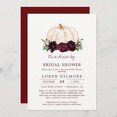 Fall Burgundy Pumpkin Drive By Bridal Shower Invitations
