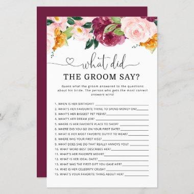 Fall burgundy What did the groom say bridal shower