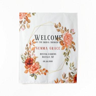 Fall Dark Red Orange Floral Bridal Shower Welcome Tapestry