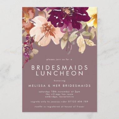 Fall Deep Purple Floral Bridesmaids Luncheon Invitations