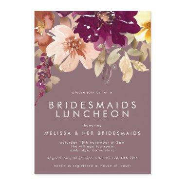 Fall Deep Purple Floral Bridesmaids Luncheon Invitations