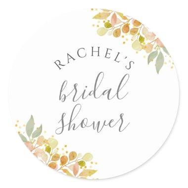 Fall Eucalyptus Branches & Leaves Bridal Shower Classic Round Sticker