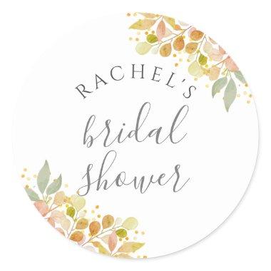 Fall Eucalyptus Branches & Leaves Bridal Shower Classic Round Sticker