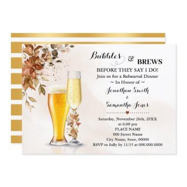 Fall Eucalyptus Bubbles & Brews Rehearsal Dinner Invitations