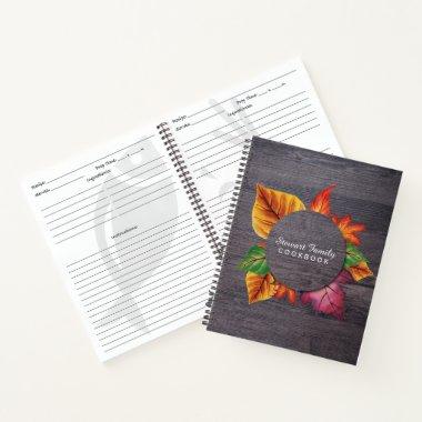 Fall Family Cookbook Rustic Wood Autumn Leaves Notebook