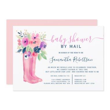 Fall floral boots watercolor baby shower by mail Invitations