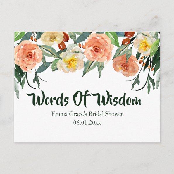 Fall Floral Bridal Shower Words Of Wisdom PostInvitations