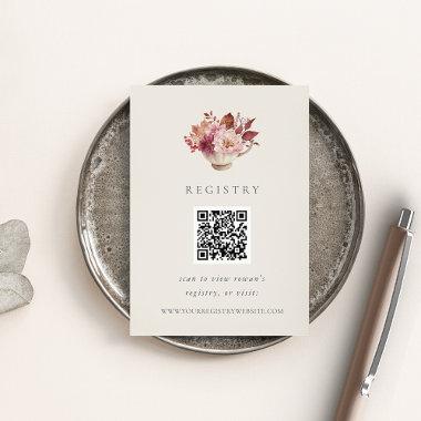 Fall Floral Teacup Bridal Shower Registry QR Code Enclosure Invitations