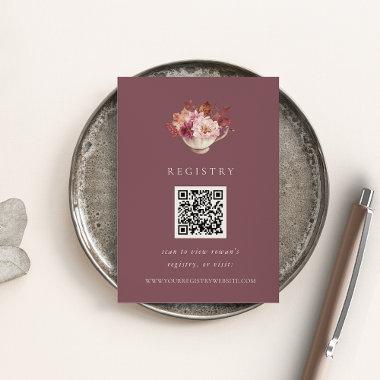 Fall Floral Teacup Bridal Shower Registry QR Code Enclosure Invitations