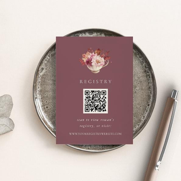 Fall Floral Teacup  Registry QR Code Enclosure