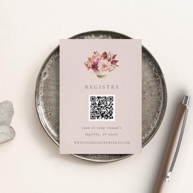 Fall Floral Teacup Bridal Shower Registry QR Code Enclosure Invitations