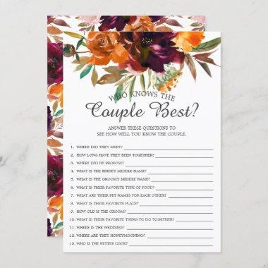 Fall Floral Who Knows the Couple Best Bridal Game Invitations