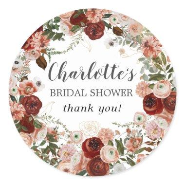 Fall Flowers Greenery  Thank You Classic Round Sticker
