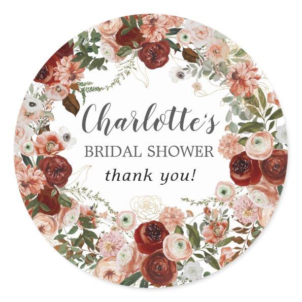 Fall Flowers Greenery Bridal Shower Thank You Classic Round Sticker