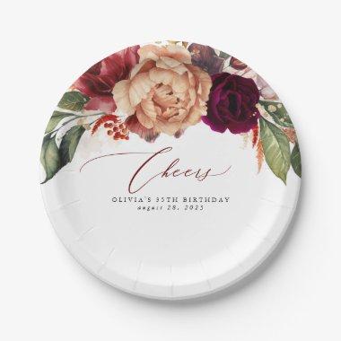 Fall Flowers Orange and Burgundy Red Cheers Paper Plates