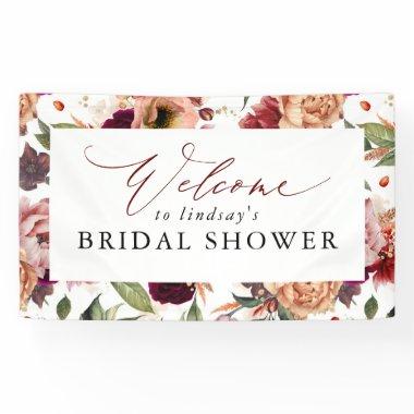 Fall Flowers Orange and Burgundy Red Welcome Banner