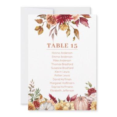 Fall Flowers Pumpkins Table Card Seating Chart