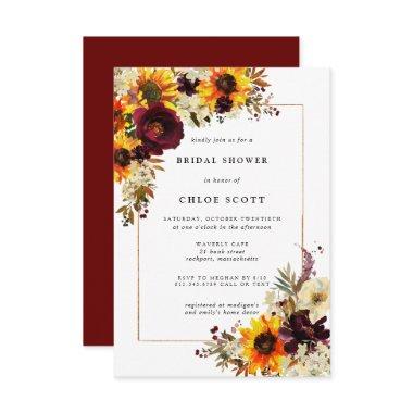 Fall Flowers Sunflower Rose Bridal Shower Invitations