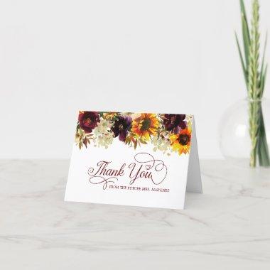 Fall Flowers Sunflower Rose Bridal Shower Photo Thank You Invitations