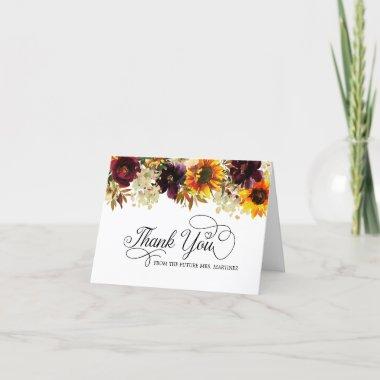 Fall Flowers Sunflower Rose Bridal Shower Photo Thank You Invitations