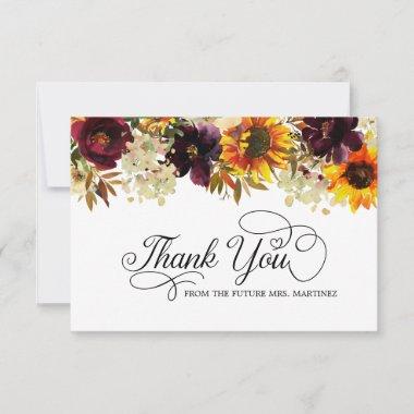 Fall Flowers Sunflower Rose Bridal Shower Thank Yo Thank You Invitations