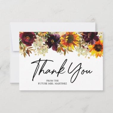 Fall Flowers Sunflower Rose Bridal Shower Thank You Invitations