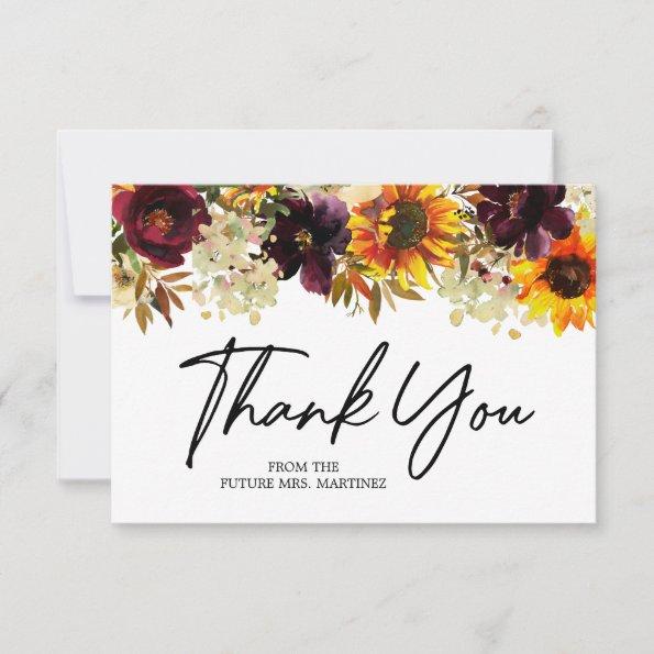 Fall Flowers Sunflower Rose Bridal Shower Thank You Invitations