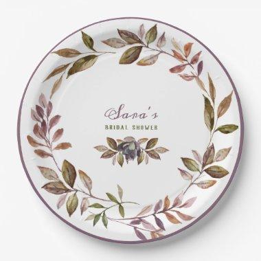 Fall Foliage and Succulent | Purple Watercolor Paper Plates